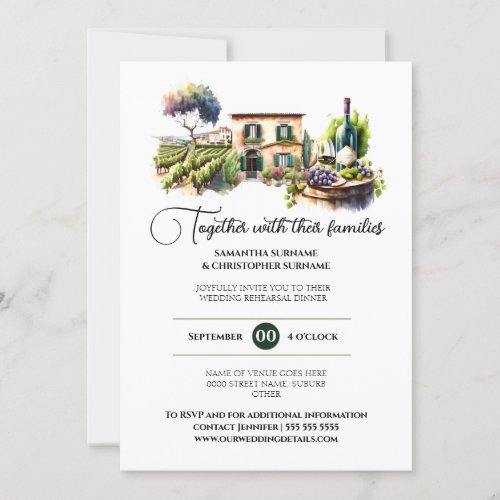 Winery watercolor wine farm vineyard villa dinner invitation