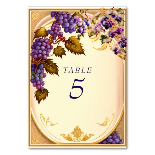 Winery Wedding Grape VIne Gold Filigree Table Number