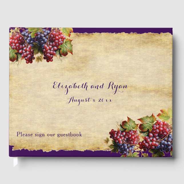 Winery Wedding Grape Vine Rustic Paper  Guest Book (Front)