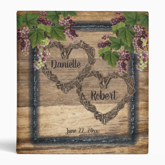 Winery Wedding, Grapevines, Rustic Wood 3 Ring Binder (Front)