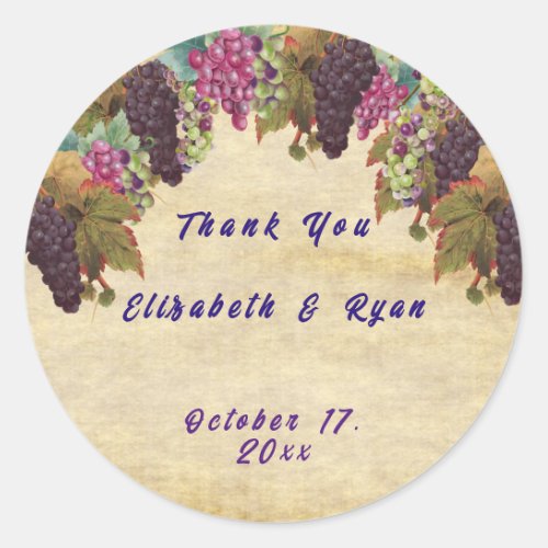 Winery Wedding Purple Green Red Grapes  Classic Round Sticker