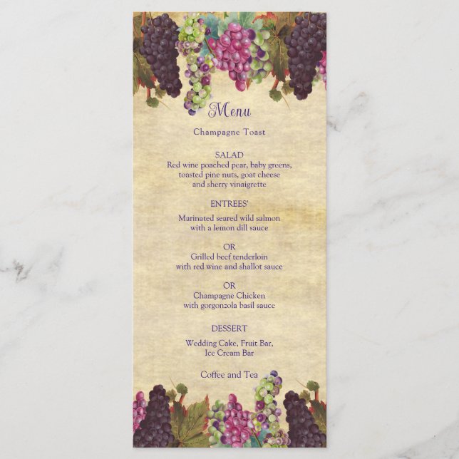 Winery Wedding Vintage Grape Vines Rustic  Menu (Front)