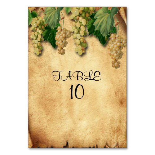 Winery Wedding Vintage Rustic Paper Grape Vine Table Number