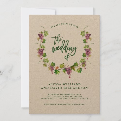 Winery Wedding with Rustic Typography  Kraft Invitation