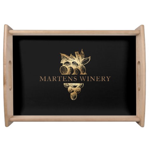 winery wine business gold grapes logo serving tray