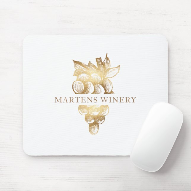 Winery Wine Business Gold Grapes Monogram Mouse Pad (With Mouse)