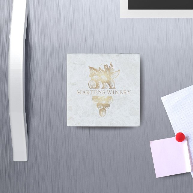 Winery Wine Business Gold Grapes Monogram Stone Magnet (Creator Uploaded)