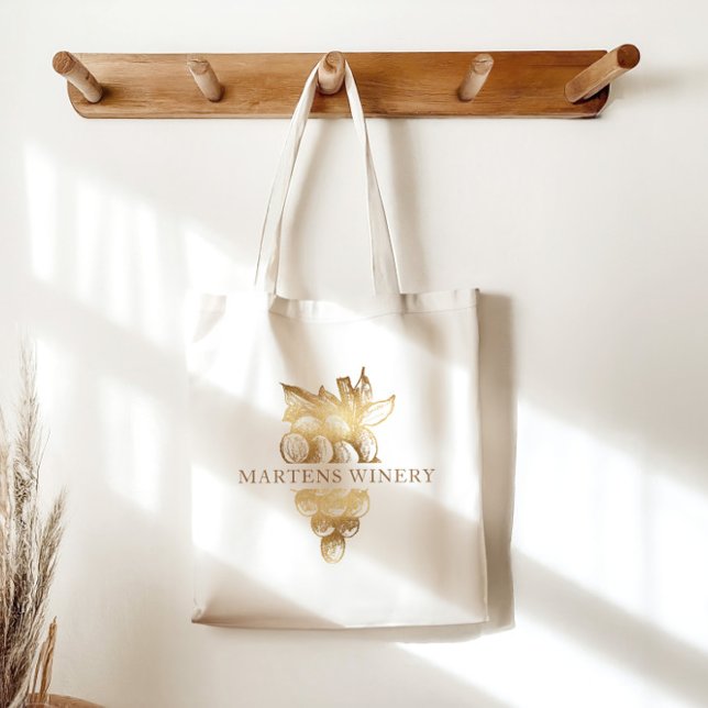 Winery Wine Business Gold Grapes Monogram Tote Bag (Creator Uploaded)