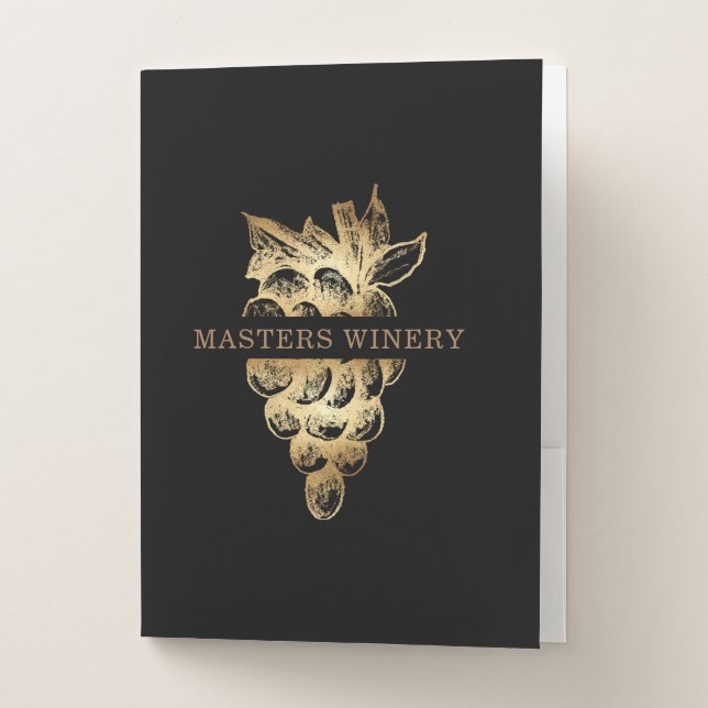Winery Wine Business Gold Grapes Pocket Folder (Front)