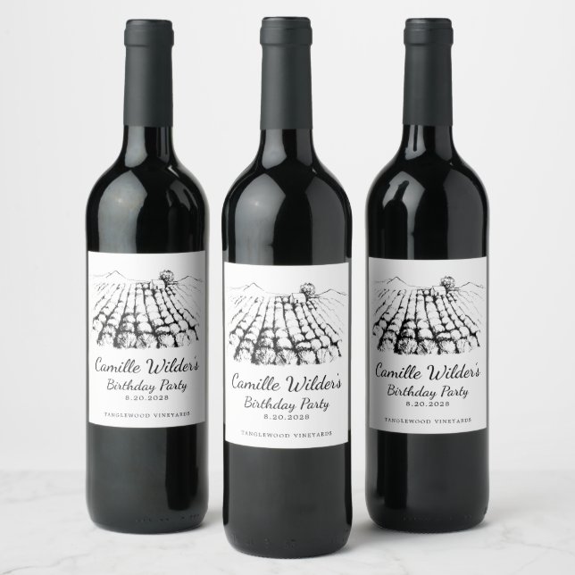 Winery Wine Tasting Vineyard Birthday Party Label (Bottles)