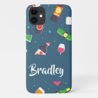 Wines and bubbles on blue iPhone 11 case