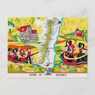 Wines of Alsace Vintage Map Postcard