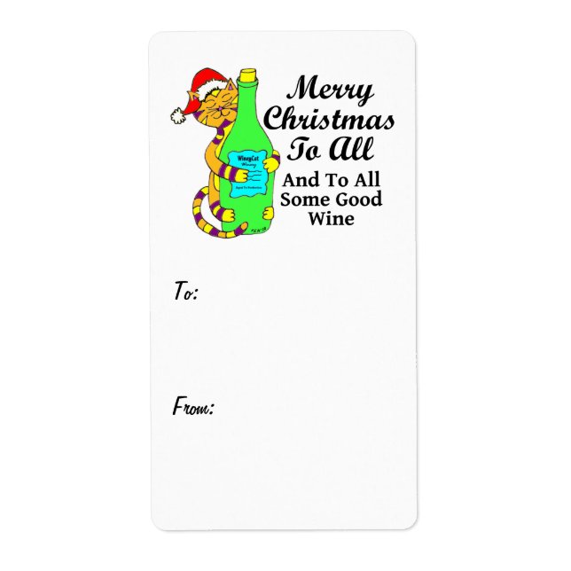 Winey Cat Christmas "...And To All Some Good Wine" Label (Front)