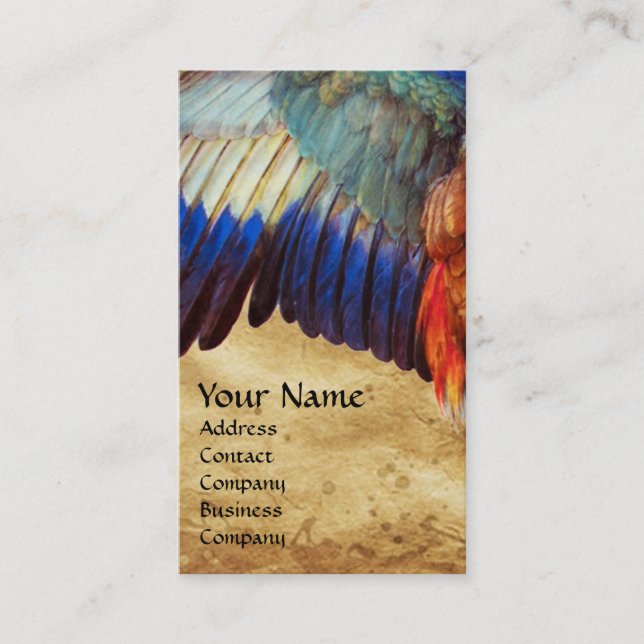 WING FEATHERS OF A ROLLER ANTIQUE PARCHMENT BUSINESS CARD (Front)