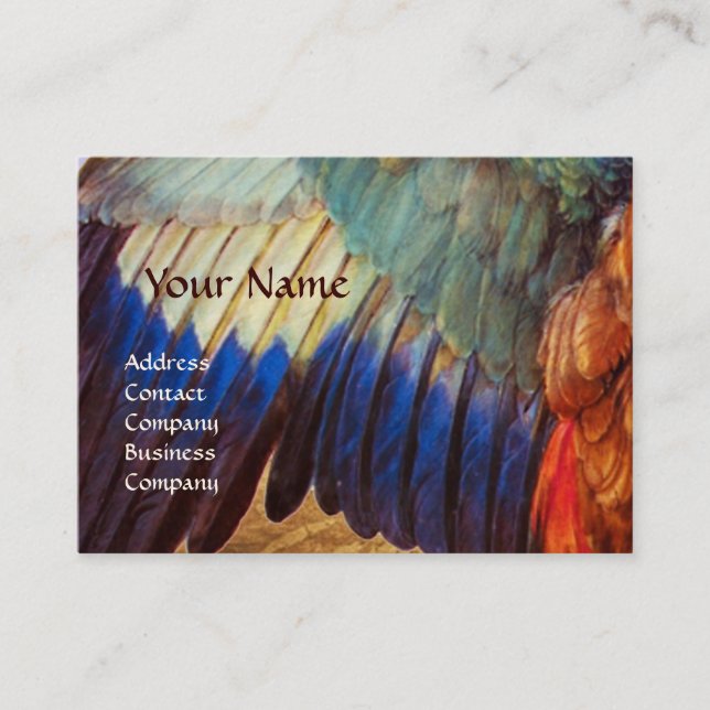 WING FEATHERS OF A ROLLER  ON  ANTIQUE PARCHMENT BUSINESS CARD (Front)