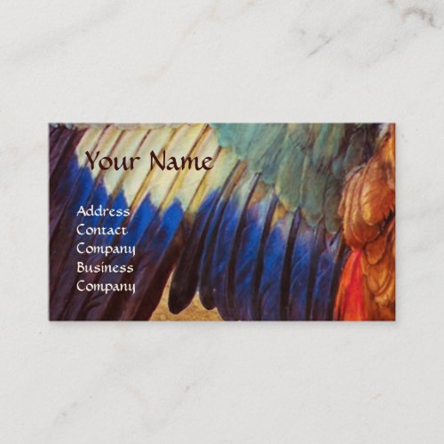 WING FEATHERS OF A ROLLER  ON  ANTIQUE PARCHMENT BUSINESS CARD