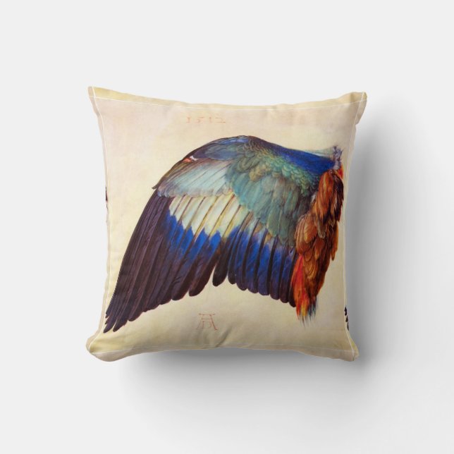 WING FEATHERS OF AN EUROPEAN ROLLER THROW PILLOW (Front)