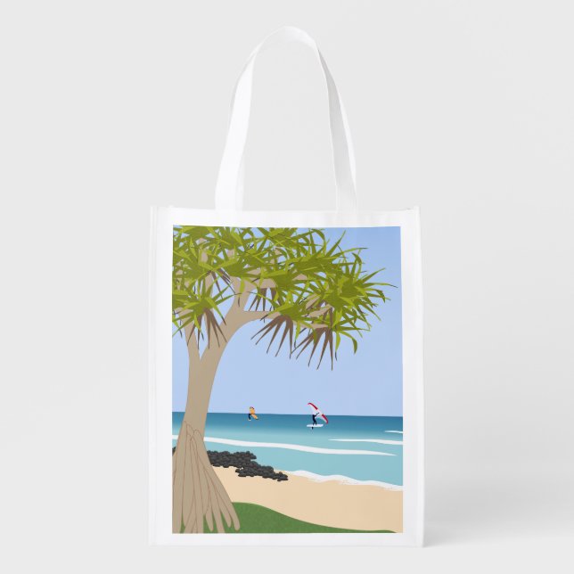 Wing Foil Surf Pandanus Tree at the Beach Grocery Bag (Front)