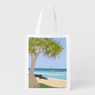 Wing Foil Surfers Pandanus Tree at the Beach Grocery Bag