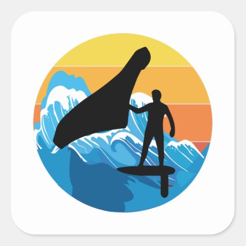 Wing Foiling Hydrofoil Surfing Surf Retro Vintage Square Sticker