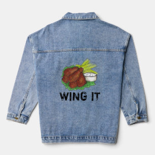 WING IT BBQ Buffalo NY Spicy Chicken Wings Food Denim Jacket