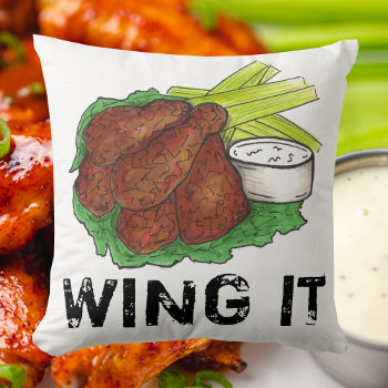 Wing It Bbq Buffalo Ny Spicy Chicken Wings Food Throw Pillow by rebeccaheartsny at Zazzle