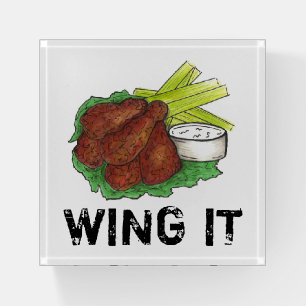 Wing It Funny Foodie BBQ Buffalo Chicken Wings Paperweight