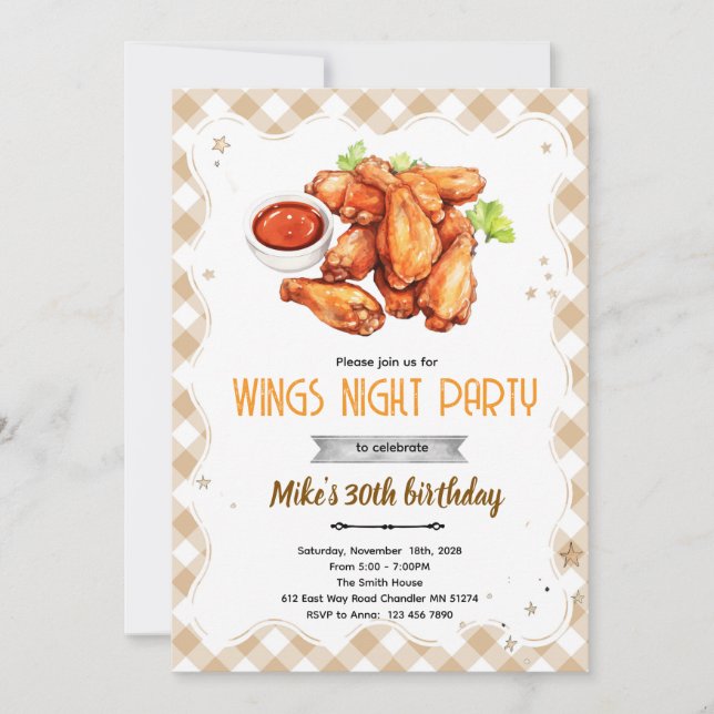 Wing Night party birthday Invitation (Front)