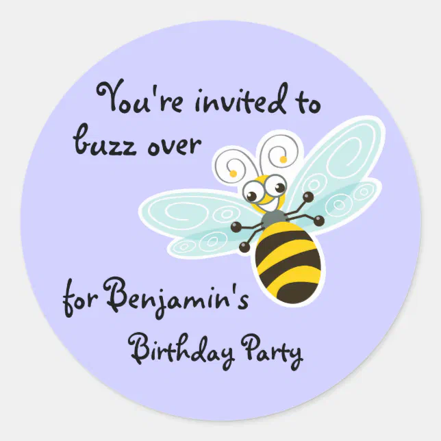 Wing-Nutz™_Bumble Bee (Buzz)_Birthday Party Classic Round Sticker | Zazzle