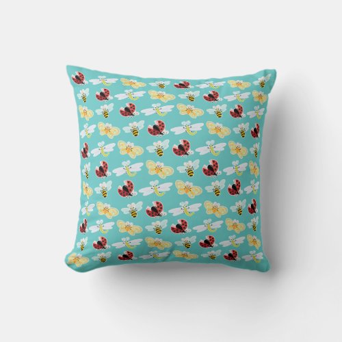 Wing_Nutz_Fluttering Buddies_ pattern_aqua breeze Throw Pillow