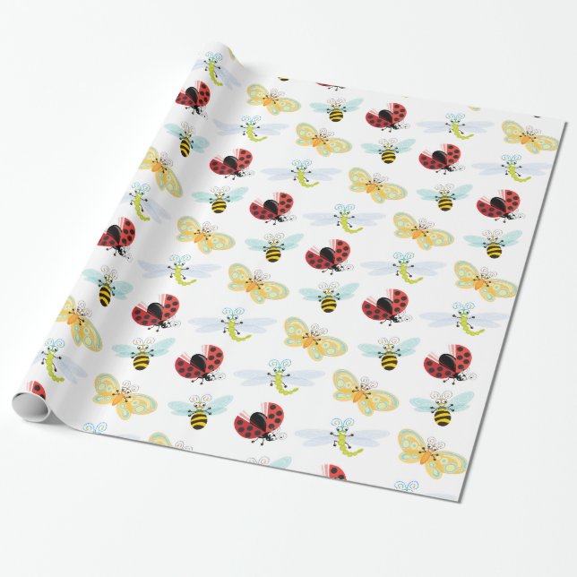 Wing-Nutz™_Fluttering Buddies_pattern_party time Wrapping Paper (Unrolled)