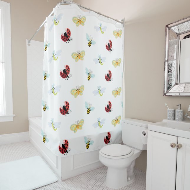 Wing-Nutz™_Fluttering Buddies_pattern_sweet & cute Shower Curtain (In Situ)