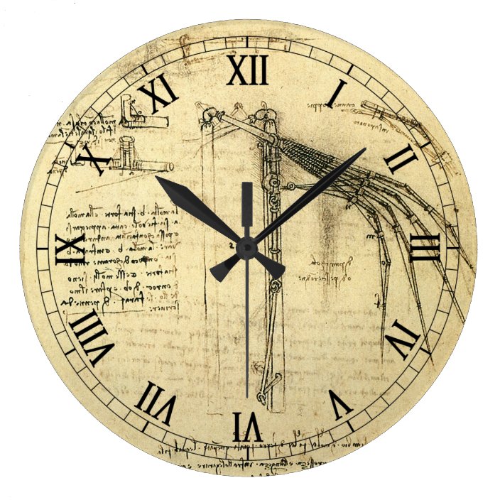 Wing on Flying Machine Sketch by Leonardo da Vinci Large Clock