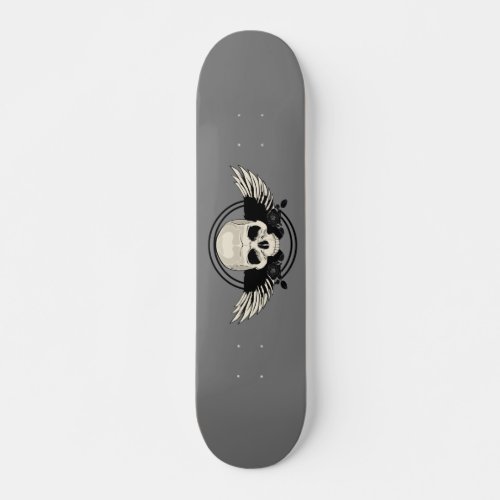 Wing Skull _ BLACK  WHITE Skateboard