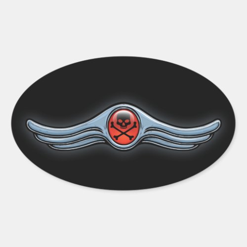 Wing Skull Chrome Oval Sticker