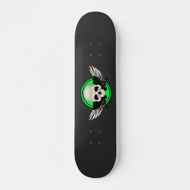 Wing Skull - GREEN Skateboard (Front)
