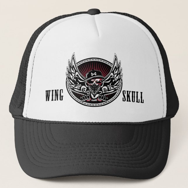 WING SKULL wide Trucker Hat (Front)