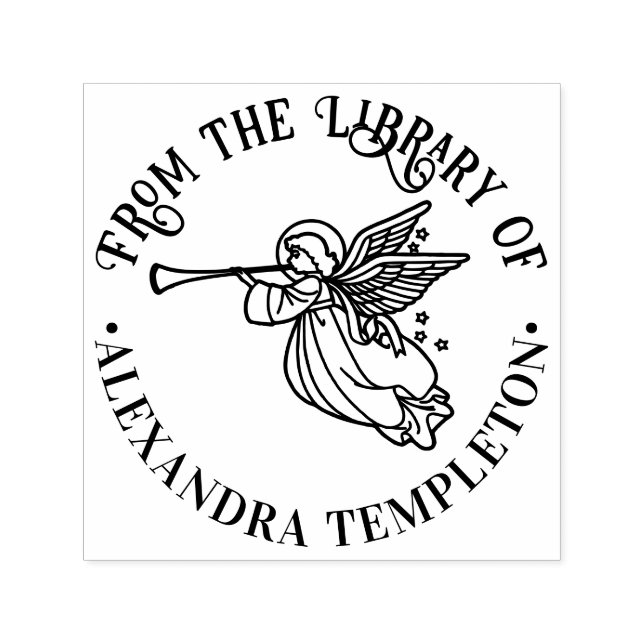 Winged Angel Blowing Horn #1 Library Book Name Self-inking Stamp (Design)