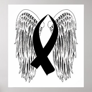 Winged Awareness Ribbon (Black) Poster