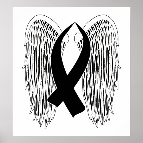 Winged Awareness Ribbon Black Poster