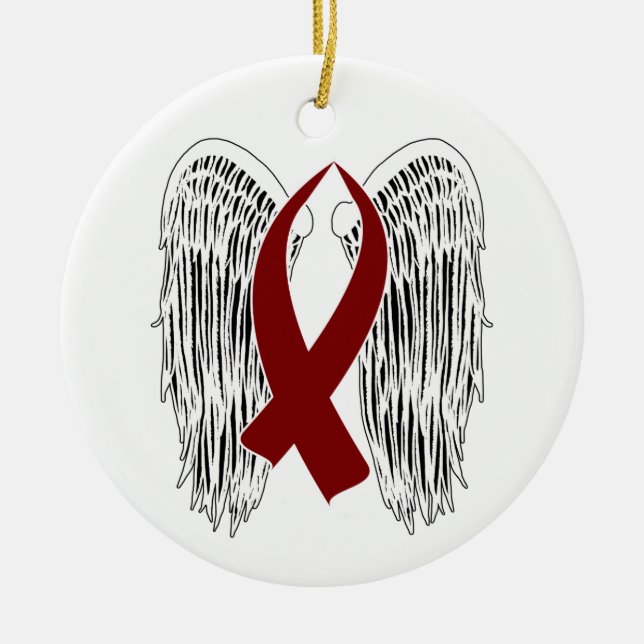 Winged Awareness Ribbon (Burgundy) Ceramic Ornament (Front)
