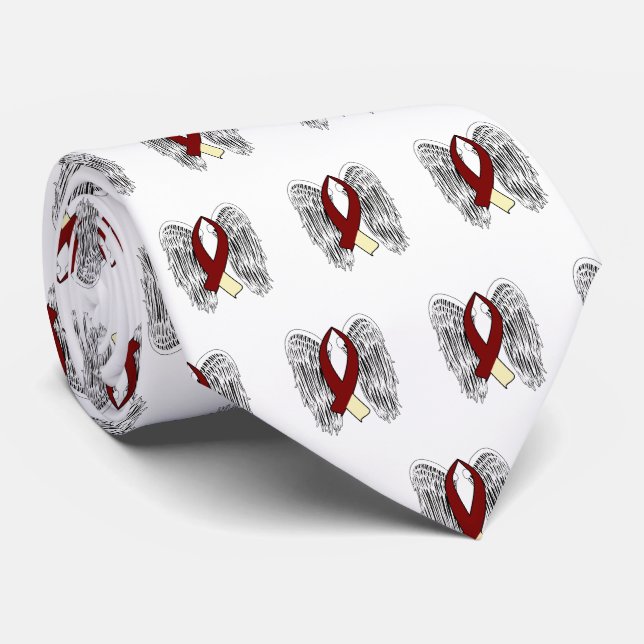 Winged Awareness Ribbon (Burgundy & Cream) Neck Tie (Rolled)