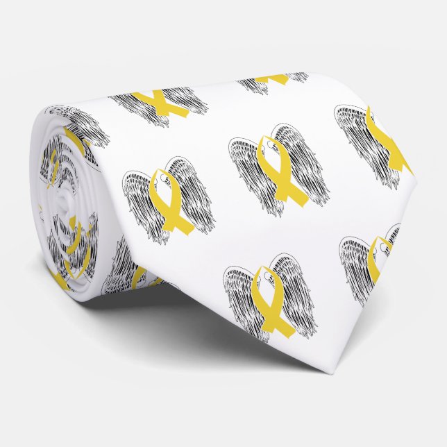 Winged Awareness Ribbon (Gold Ribbon) Neck Tie (Rolled)