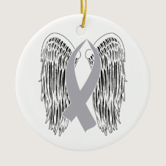 Winged Awareness Ribbon (Gray Ribbon) Ceramic Ornament