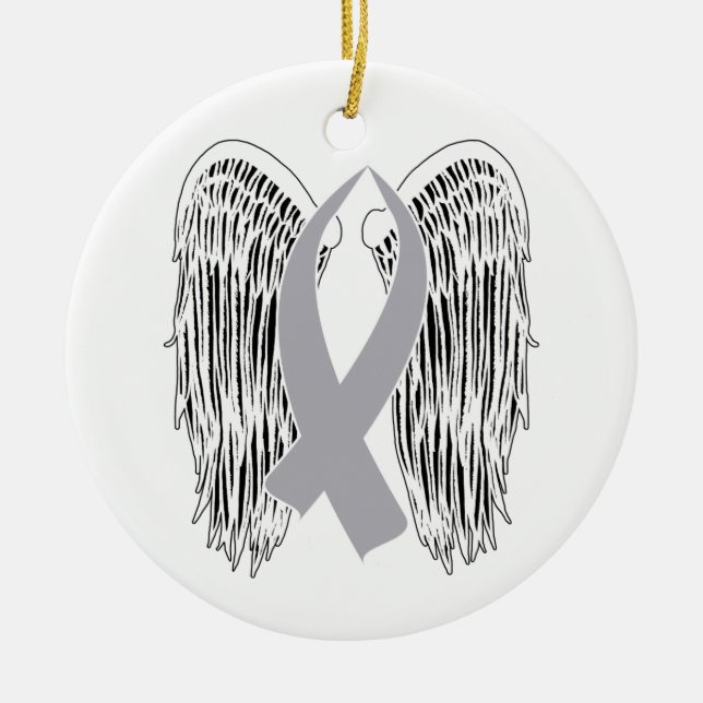Winged Awareness Ribbon (Gray Ribbon) Ceramic Ornament (Front)
