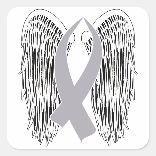 Winged Awareness Ribbon (Gray Ribbon) Square Sticker (Front)