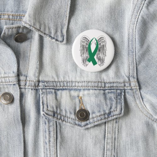 Winged Awareness Ribbon Green Button