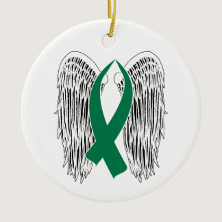 Winged Awareness Ribbon (Green) Ceramic Ornament
