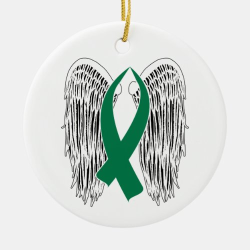 Winged Awareness Ribbon Green Ceramic Ornament