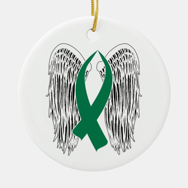 Winged Awareness Ribbon (Green) Ceramic Ornament (Front)